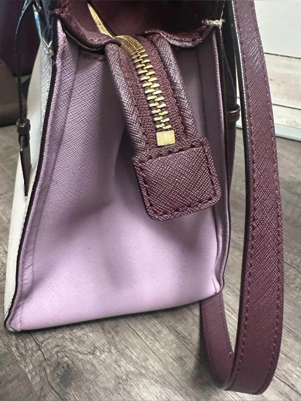 kate spade Cream and Plum Two-Tone Leather Satchel